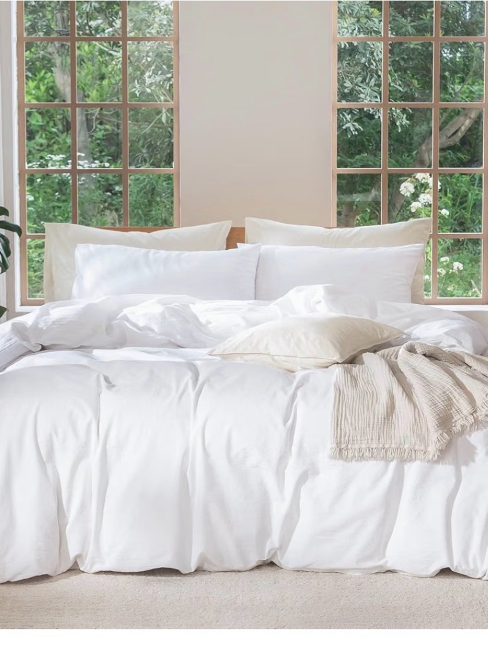 Oversized Full, White Washed Cotton Duvet Cover Set - Soft Breathable Bedding